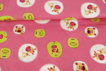 Baumwoll Druck Lustige Tiere auf Pink